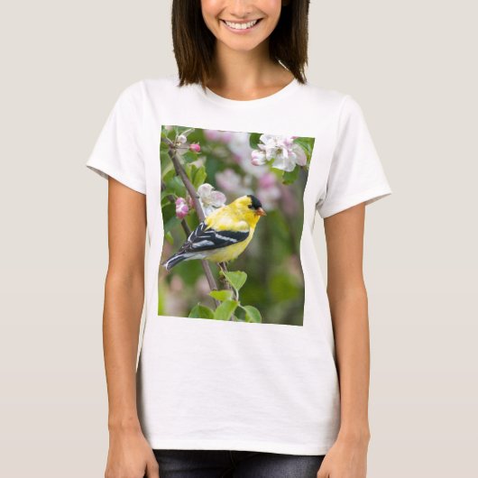Amerikanischer Goldfinch mit Frühlingsapfelblüten T-Shirt (Vorderseite)