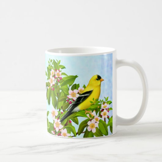 Amerikanischer Goldfinch-Vogel in der Kaffeetasse (Rechts)