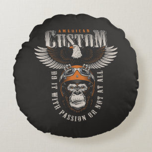 Amerikanischer Gorilla-Motorrad-Vintage-Biker-Adle Rundes Kissen
