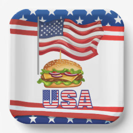 Amerikanischer Hamburger 4. Juli Unabhängigkeitsta Pappteller