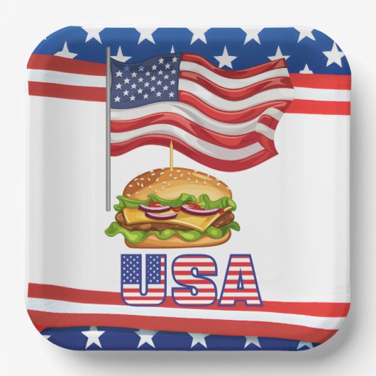 Amerikanischer Hamburger 4. Juli Unabhängigkeitsta Pappteller (Vorderseite)