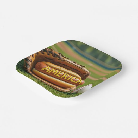 Amerikanischer Hot Dog in einem Baseballhandschuh Pappteller (Gewinkelt)