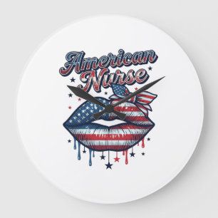 Amerikanischer Krankenpfleger Patriotische Lippen Große Wanduhr