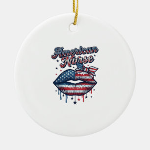 Amerikanischer Krankenpfleger Patriotische Lippen Keramik Ornament