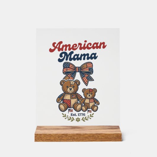 Amerikanischer Mama Patriotischer Bär Patchwork Ve Acrylschild (Vorderseite)
