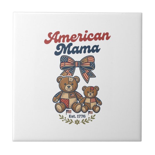 Amerikanischer Mama Patriotischer Bär Patchwork Ve Fliese (Vorderseite)
