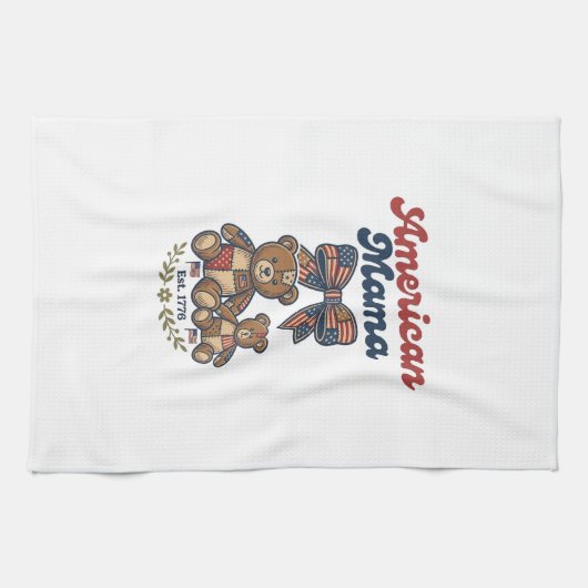 Amerikanischer Mama Patriotischer Bär Patchwork Ve Geschirrtuch (Horizontal)