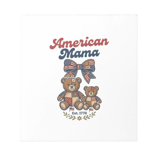 Amerikanischer Mama Patriotischer Bär Patchwork Ve Notizblock (Vorderseite)