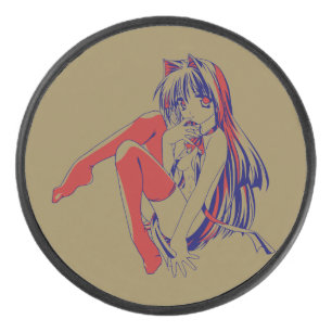 Amerikanischer Manga Neko Catgirl Kawaii Anime Eishockey Puck