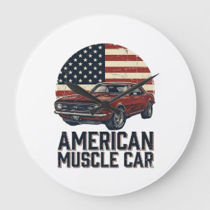 Amerikanischer Muscle-Car-Vintage-Flag-Shirt-Entwu Große Wanduhr