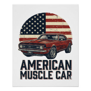Amerikanischer Muscle-Car-Vintage-Flagge-Shirt-Des Poster