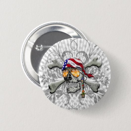 Amerikanischer Piratenschädel und Kreuzknochen Button (Vorne & Hinten)