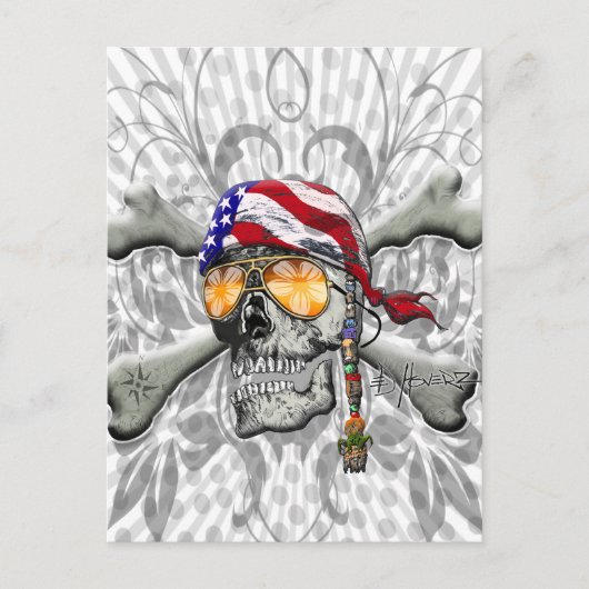 Amerikanischer Piratenschädel und Kreuzknochen Postkarte (Vorderseite)