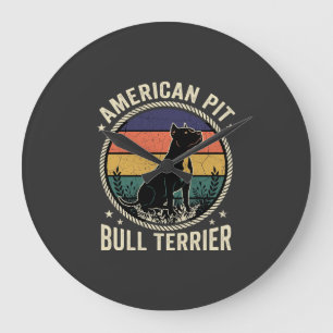 Amerikanischer Pit Bull Terrier Hund Vintage Sonne Große Wanduhr