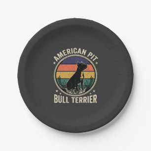 Amerikanischer Pit Bull Terrier Hund Vintage Sonne Pappteller