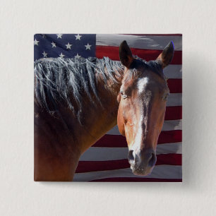 Amerikanischer Quarterhorse und Flagge - Button