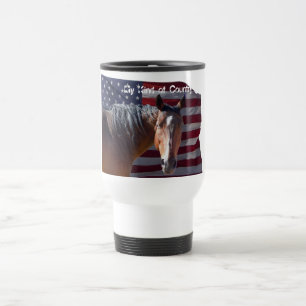Amerikanischer Quarterhorse und Flagge - Reisebecher