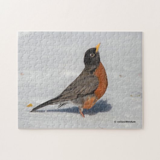 Amerikanischer Robin im Schnee Puzzle (Horizontal)