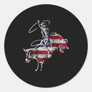 Amerikanischer Rodeo-Bull-Ritt Retro-Grunge-USA Runder Aufkleber