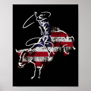 Amerikanischer Rodeo-Stier Reiten Retro-Grunge-USA Poster