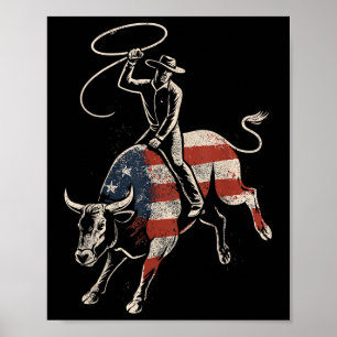 Amerikanischer Rodeo-Stier-Reiter-USA-Flagge Patri Poster