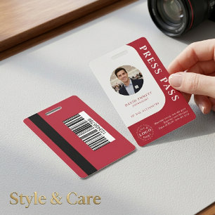 Amerikanischer roter Medienausweis mit Foto und QR Ausweis