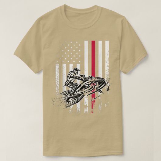 Amerikanischer Schneemobil-Fahrer im Schnee USA T-Shirt (Design vorne)