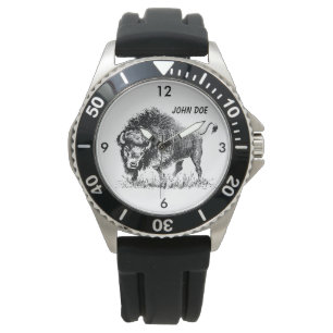 Amerikanischer Schwarzweiss-Büffel Armbanduhr