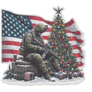 Amerikanischer Soldat USA-Flagge Weihnachtsbaum Ku Aufkleber