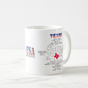 Amerikanischer Staat Texas auf einer Karte und Kaffeetasse