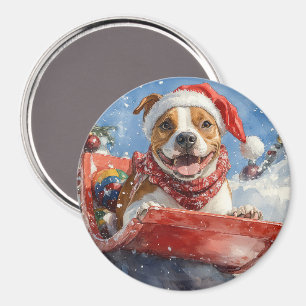 Amerikanischer Staffordshire auf Schlitten Weihnac Magnet