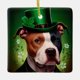 Amerikanischer Staffordshire-Hund am St. Patrick's Keramikornament