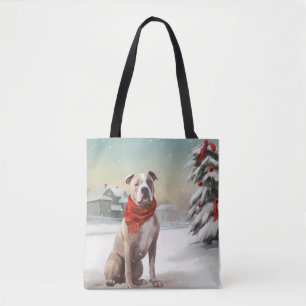Amerikanischer Staffordshire-Hund im Schnee Weihna Tasche