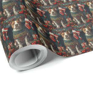 Amerikanischer Staffordshire-Hund mit Weihnachtsge Geschenkpapier