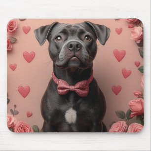 Amerikanischer Staffordshire mit Rosen -Valentinst Mousepad