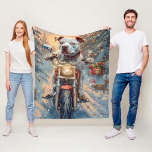 Amerikanischer Staffordshire-Motorrad-Weihnachtsfa Fleecedecke