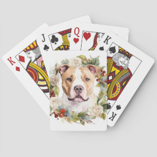 Amerikanischer Staffordshire-Weihnachtskranz Festl Spielkarten