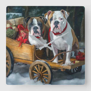 Amerikanischer Staffordshire Weihnachtsschlitten S Quadratische Wanduhr