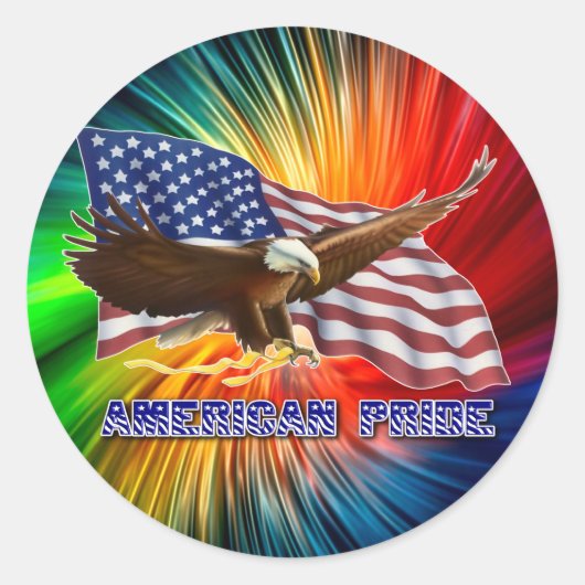 AMERIKANISCHER STOLZ EAGLE UND FLAGGE RUNDER AUFKLEBER (Vorderseite)