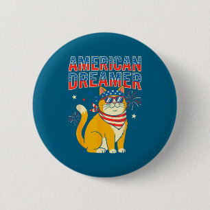 Amerikanischer Träumer Katze Patriotische Sonnenbr Button
