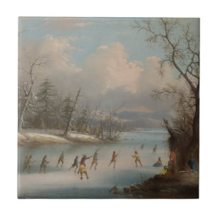 Amerikanischer Ureinwohner, der Lacrosse auf dem Fliese