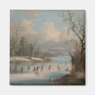 Amerikanischer Ureinwohner, der Lacrosse auf dem Magnet