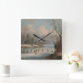 Amerikanischer Ureinwohner, der Lacrosse auf dem Quadratische Wanduhr (Zuhause)