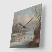 Amerikanischer Ureinwohner, der Lacrosse auf dem Quadratische Wanduhr (Winkel)