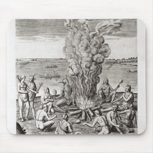 Amerikanischer Ureinwohner, der um ein Feuer, Mousepad (Vorne)