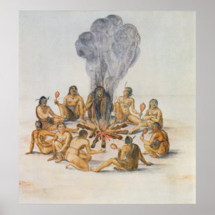 Amerikanischer Ureinwohner ringsum ein Feuer Poster