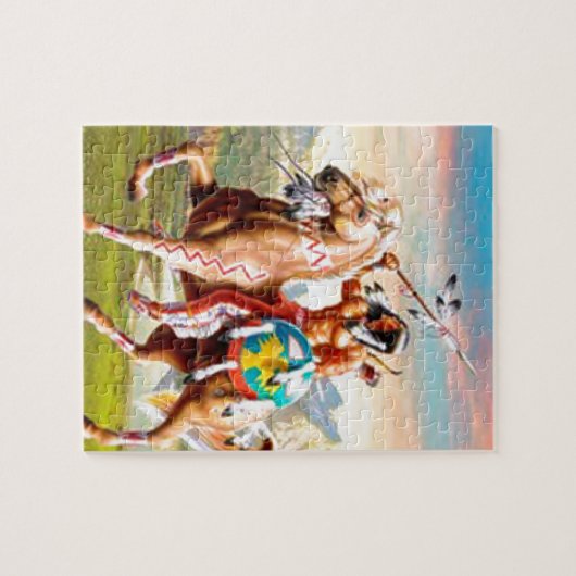 Amerikanischer Ureinwohner tapfer auf Pferd Puzzle (Horizontal)