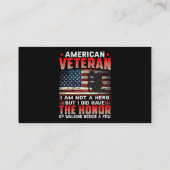 Amerikanischer Veteran Die Ehre 38 Visitenkarte (Rückseite)