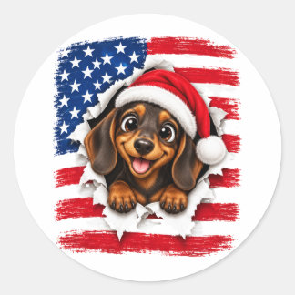 Amerikanischer Weihnachts-Dackel Runder Aufkleber