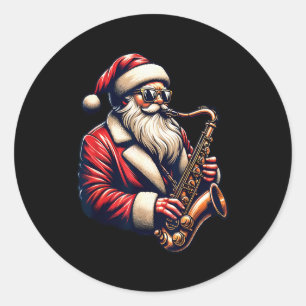 Amerikanischer Weihnachtsmann spielt Saxophon Xmas Runder Aufkleber